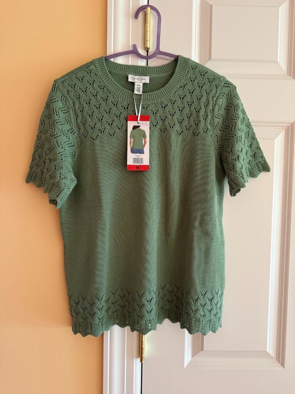 NWT Jessica Simpson Green Pointelle Knit Top Size M